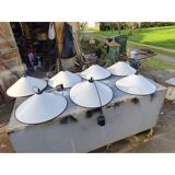 Set of 7 industrial enamelled metal pendant lights