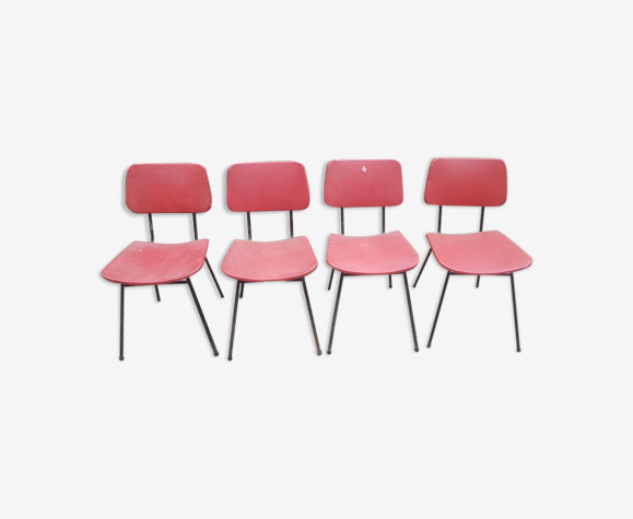 Lot de chaises 4 vintage skaï rouge