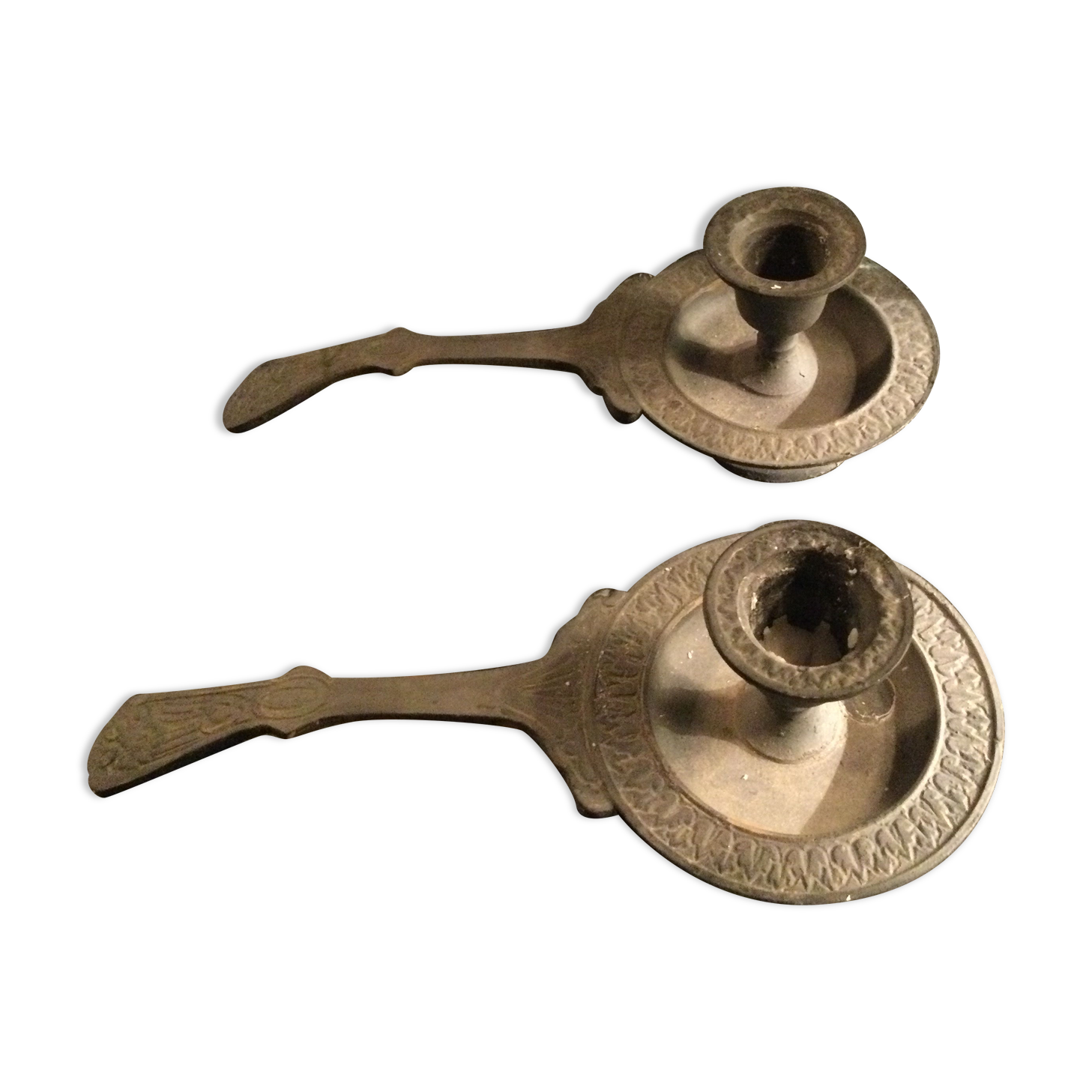 Pair of cast iron candle holders