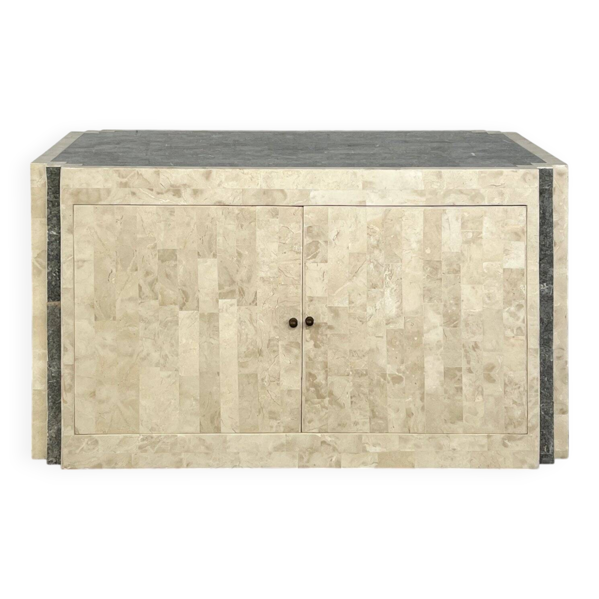 Vintage sideboard in stone and brass marquetry, 1980s