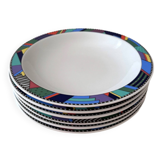 6 Rosenthal Szenario Metropol soup plates by Barbara Brenner, Rosenthal pasta plates 90's