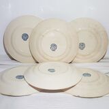 Set of 6 flat earthenware plates from Choisy le Roi model Floreal, iron earth.