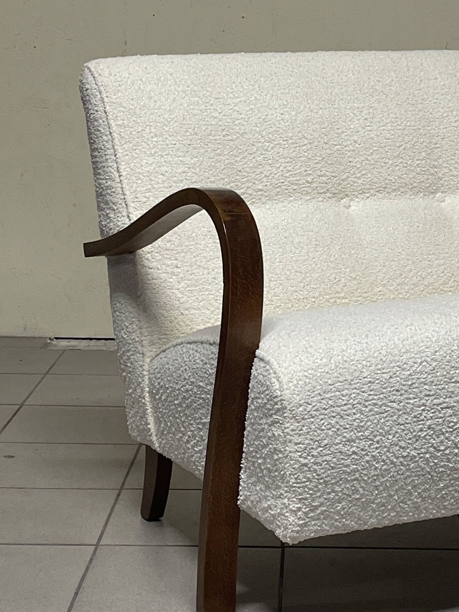 1940s Sofa in Wood and Boucle Fabric, Italian Production