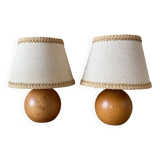 Set of 2 solid wood bedside lamps