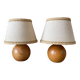 Set of 2 solid wood bedside lamps