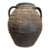 Artisan clay amphora with wire mesh, Romania, circa 1950