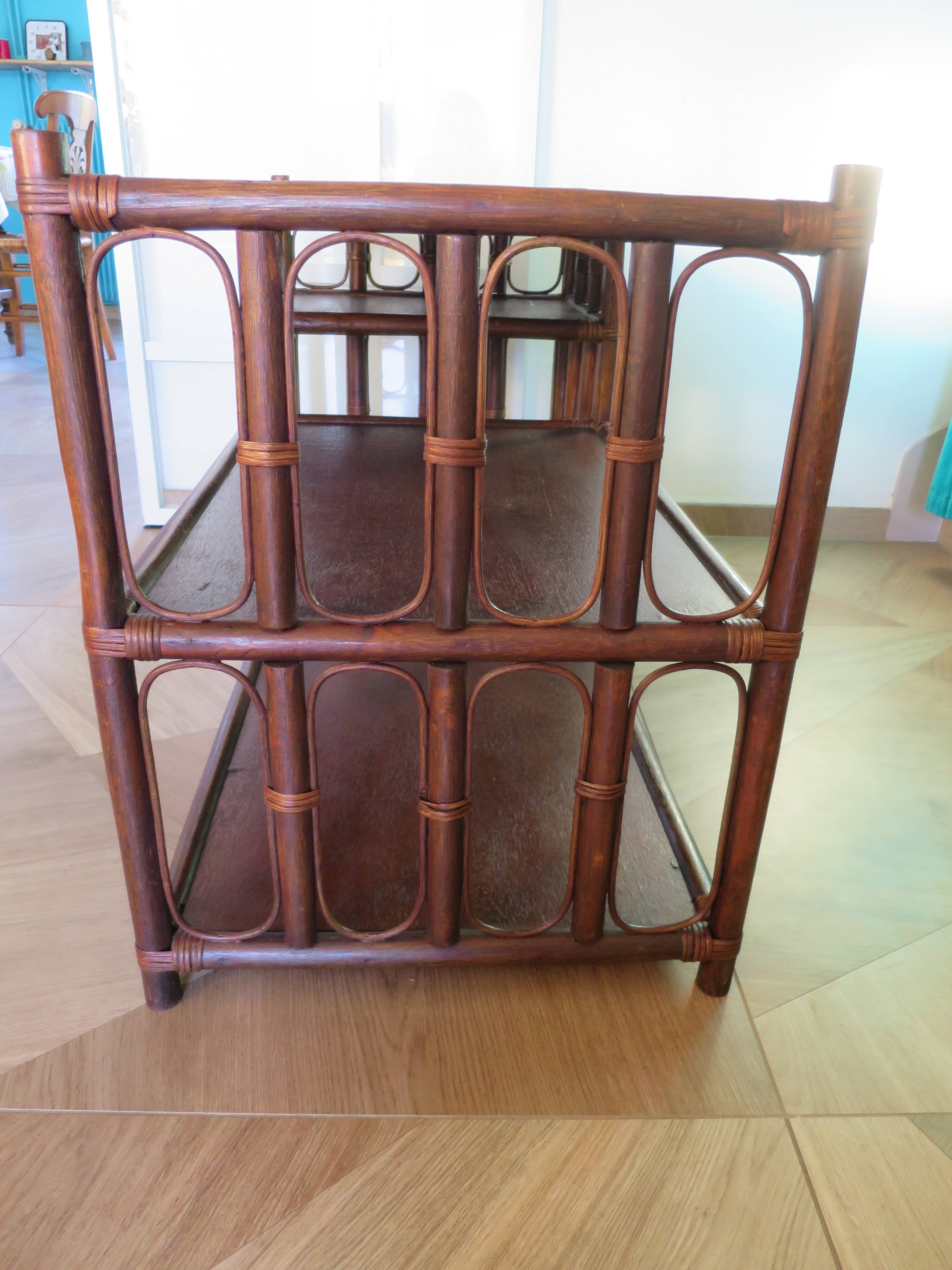 Retro side table - vinyl furniture - rattan and bamboo - 1980s