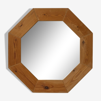 Scandinavian octagonal pine mirror, 1970s