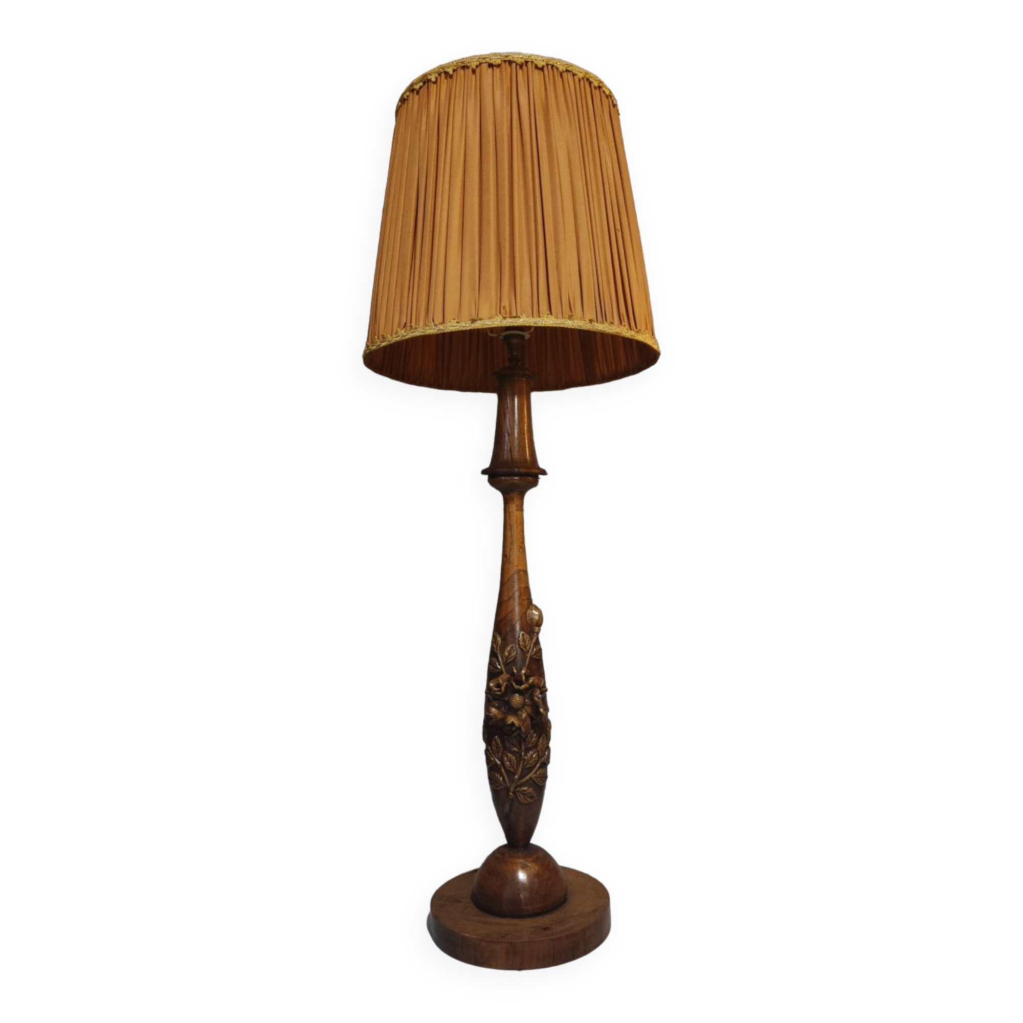Large carved floral wooden lamp 1960