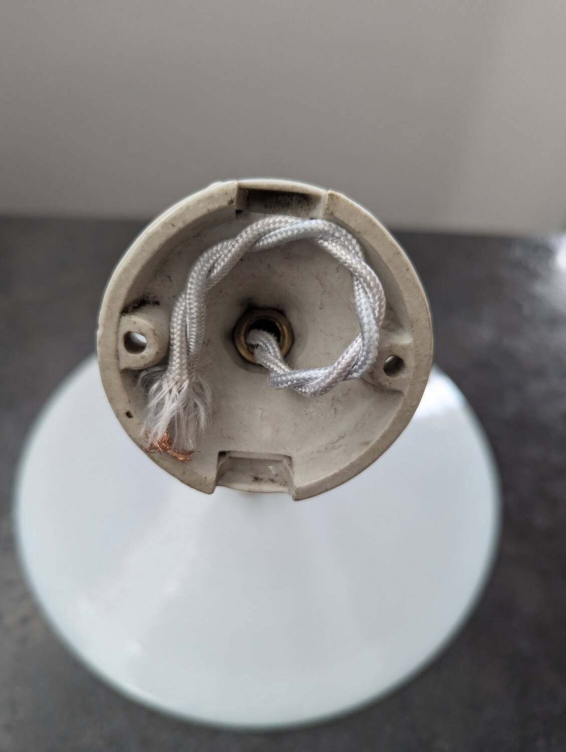 Antique smooth white opaline wall light with brass swan neck porcelain art deco 1930 diameter 25.9cm