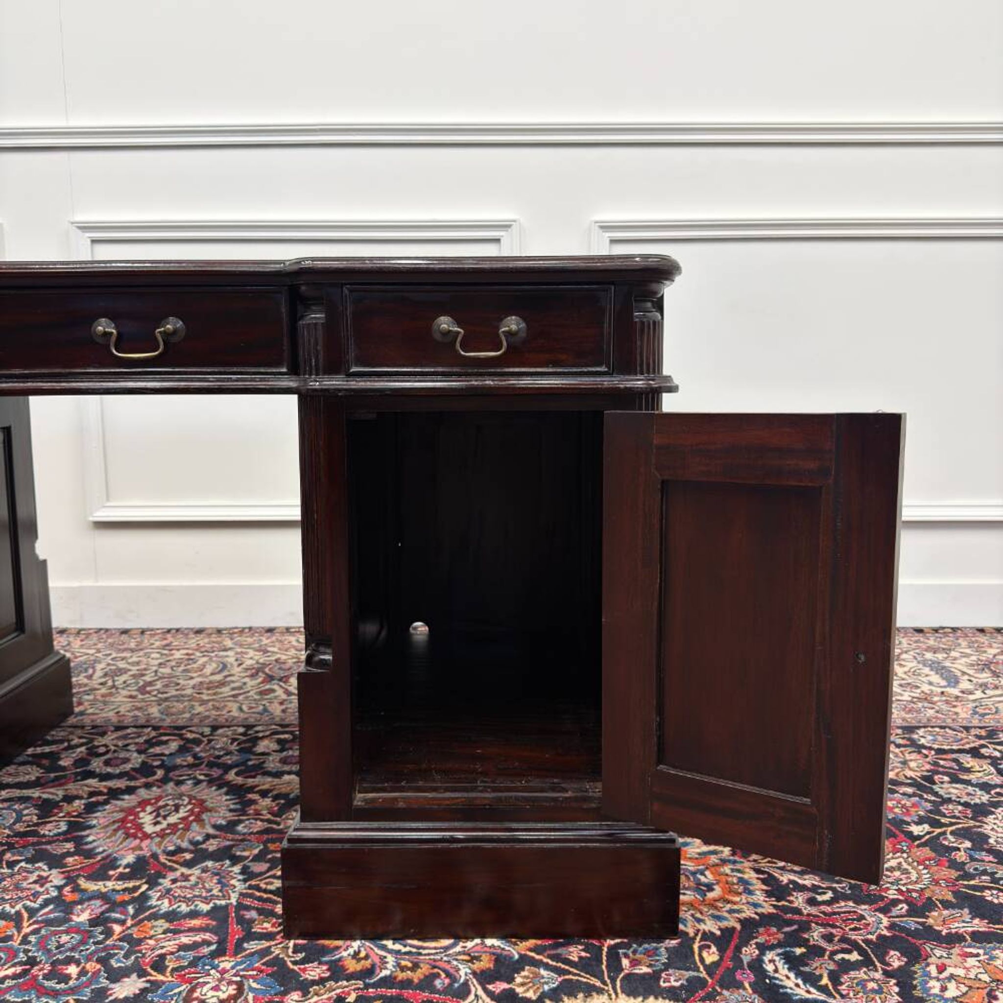 Classic English Desk Green Leather Inlay