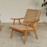 Pair of boomerang armchairs by antonin suman for ton (thonet)