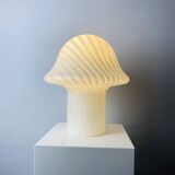 Large mushroom-shaped table lamp in white crystal glass with striped zebra pattern Peill and Putzler XL 1970
