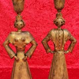 Pair of gilded beaten iron sculpture lamps attributed to Gilbert Poillerat