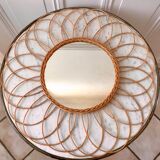 Rattan flower rattan mirror in the 60s