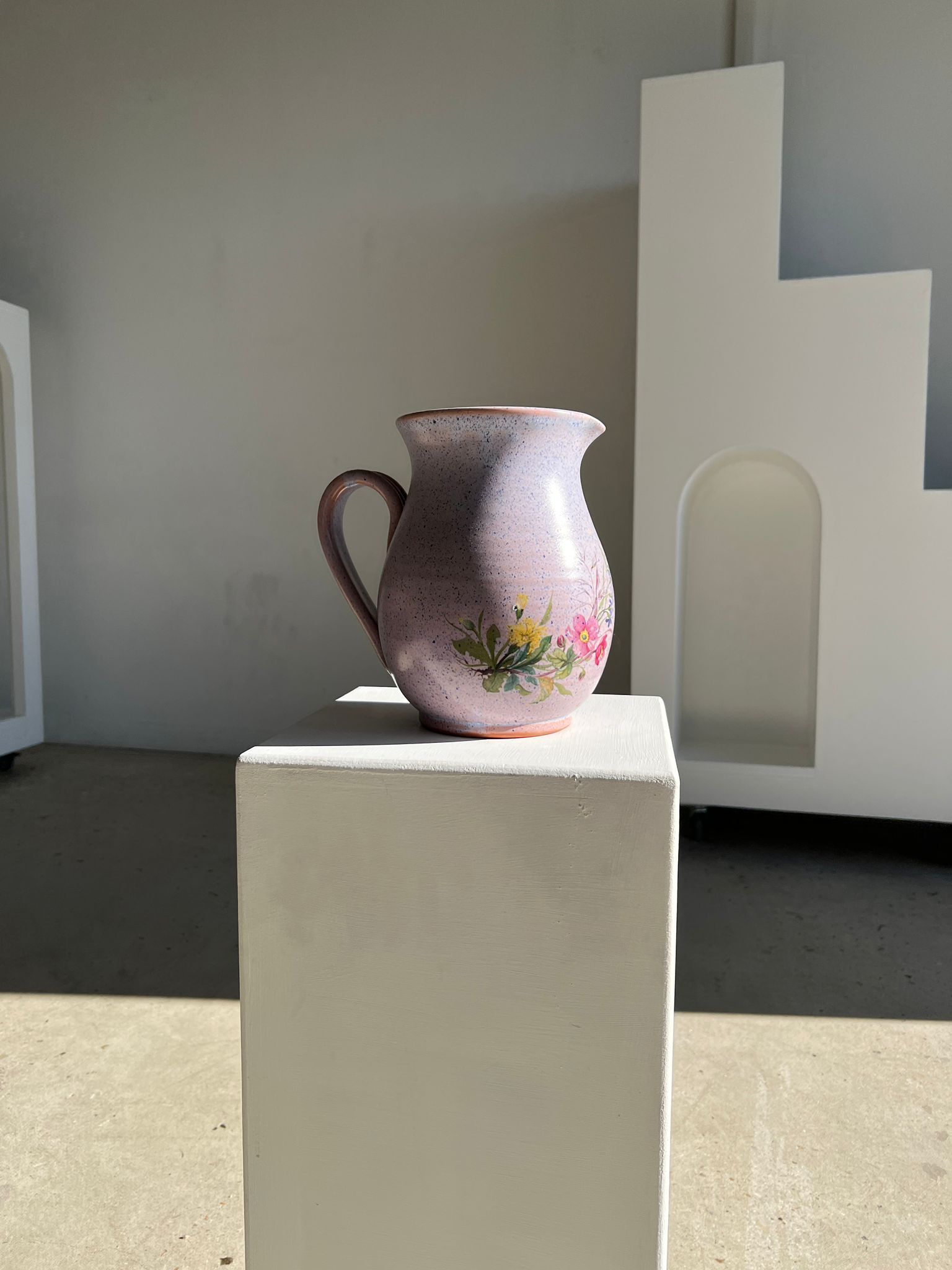 Vintage purple carafe with field flower patterns H:20cm