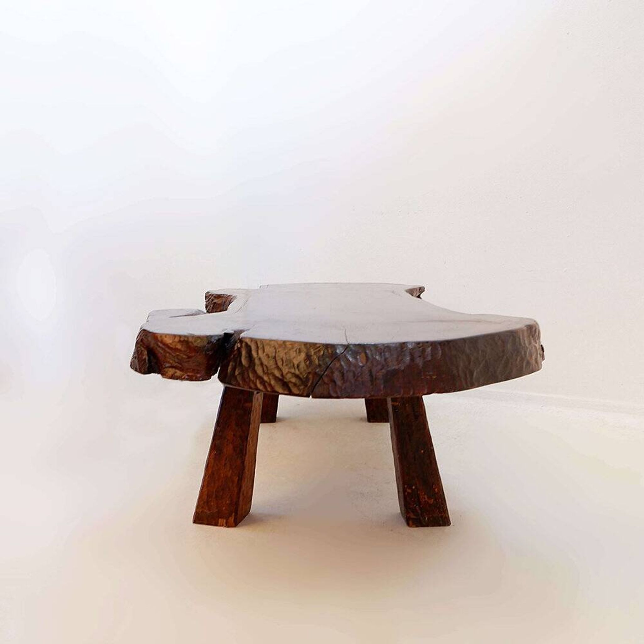 Large brutalist "live edge" mid-century coffee table