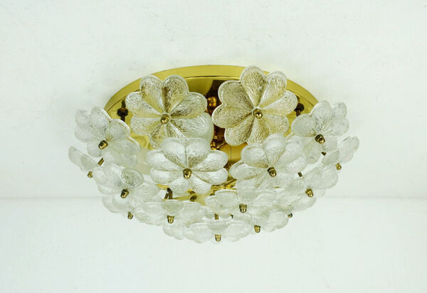 Plafonnier en verre à fleurs du milieu du siècle, années 1960, Ernst Palme.
