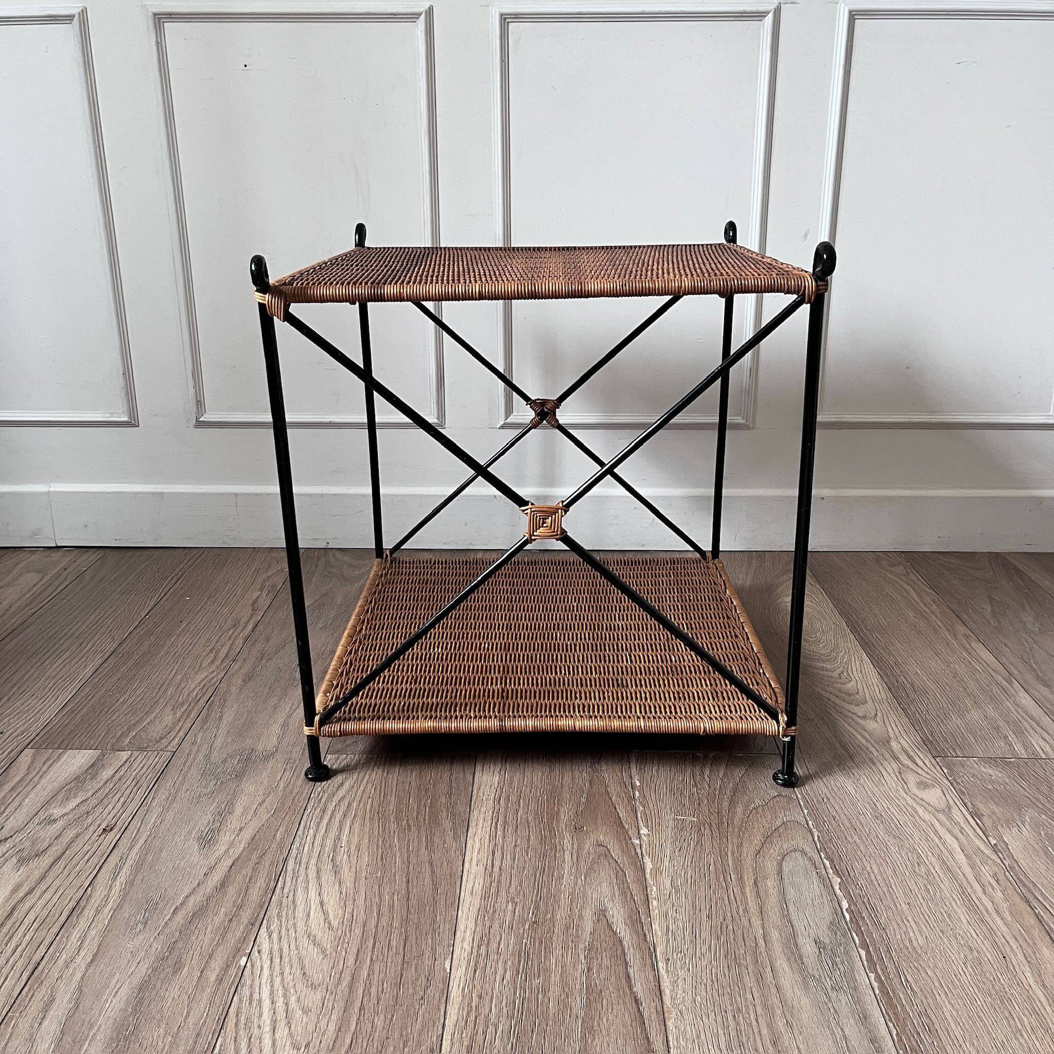 Vintage woven wicker coffee table