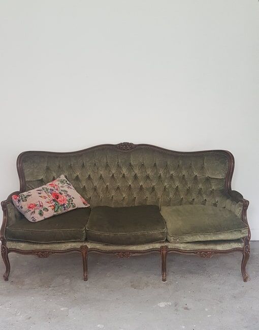 Upholstered sofa in Green Velvet
