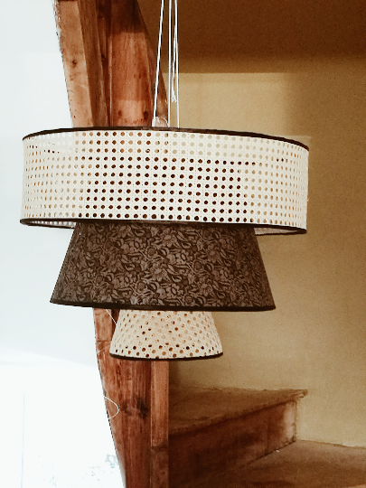 Large triple lampshade in cannage