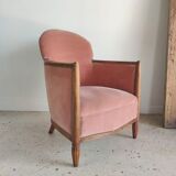 Armchair art deco pink velvet trim