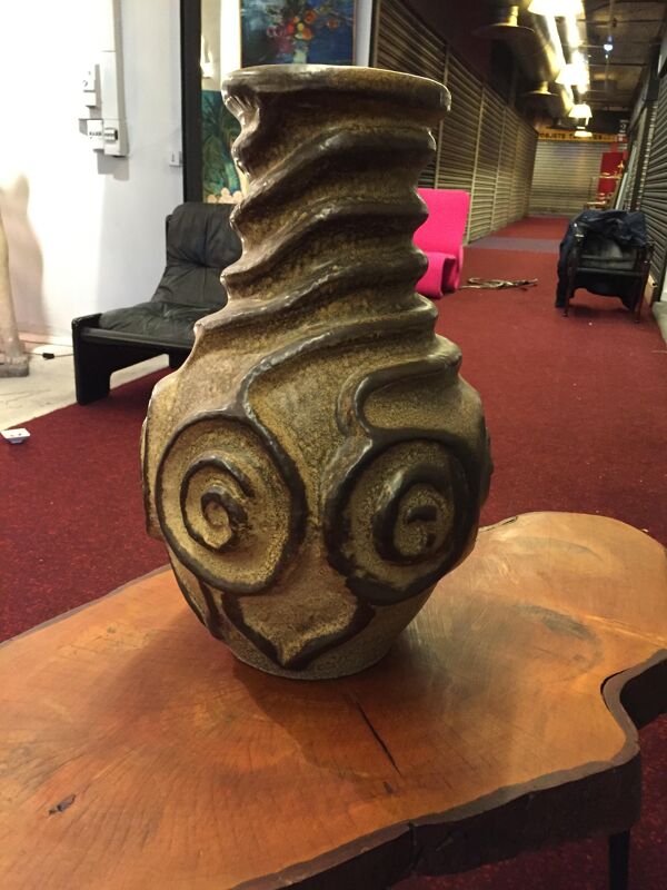 Grand vase décor géométrique terre cuite émaillée 1970 marque W.Germany