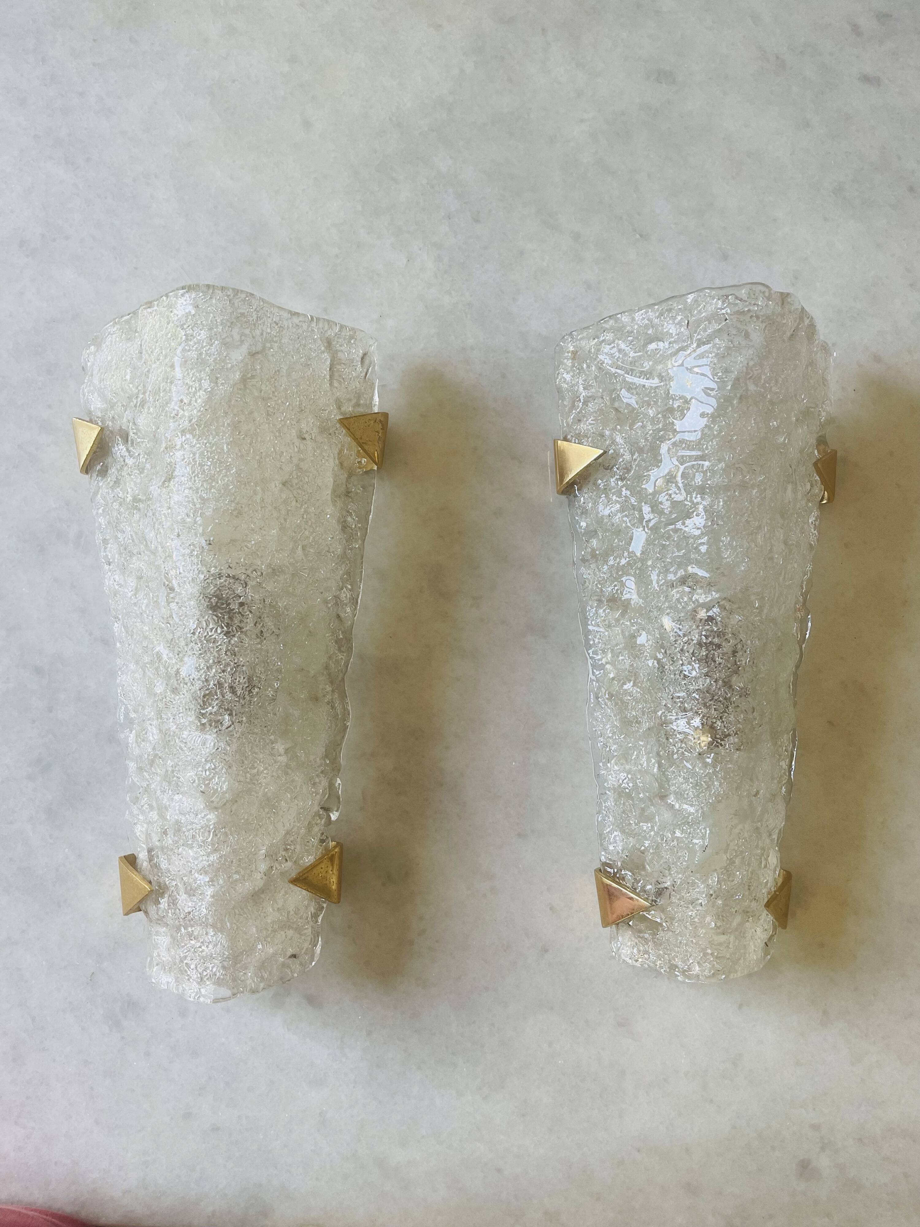 Arlus pair of Murano glass and brass wall lights