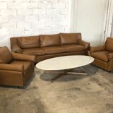 Vintage leather living room set by Edelhard Harlis for Mobilier International, California 1955