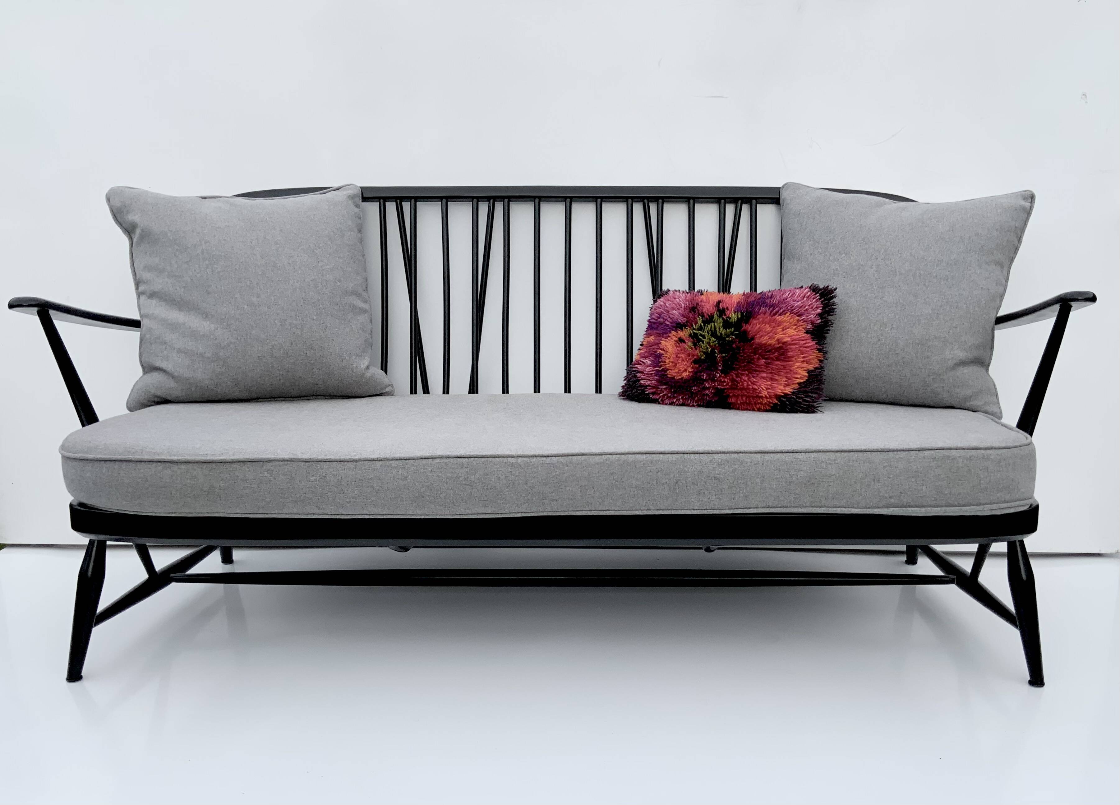 Mid-20th century Ercol Black wood sofa 3 seater