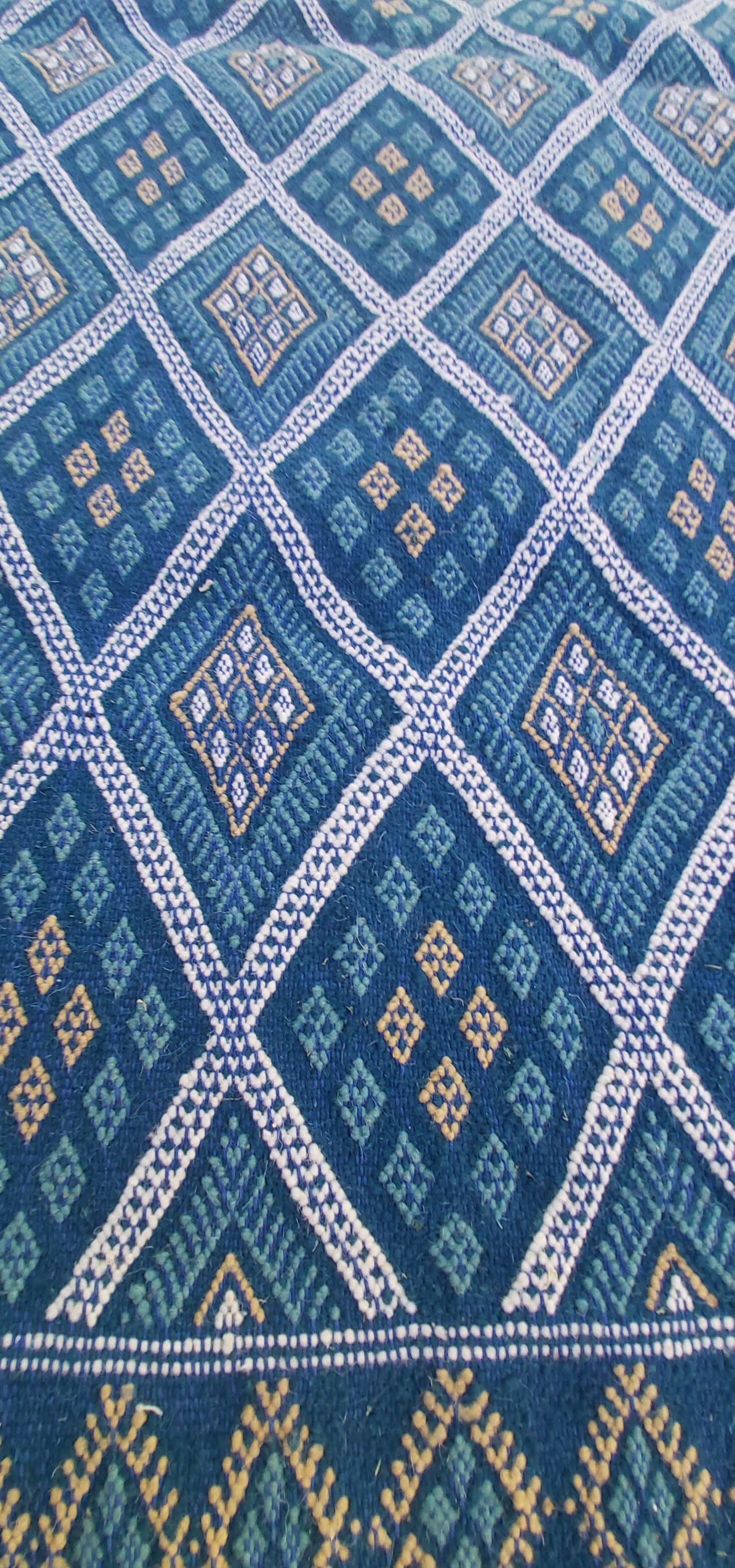 Tapis kilim bleu fait main berbère traditionnel - 200x120cm