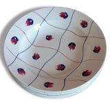 Lot Assiettes Creuses | Gien Collection Chevreuse | Géométrie Fleurs Rouge Bleu | Blason Trois Tours Peint à la main
