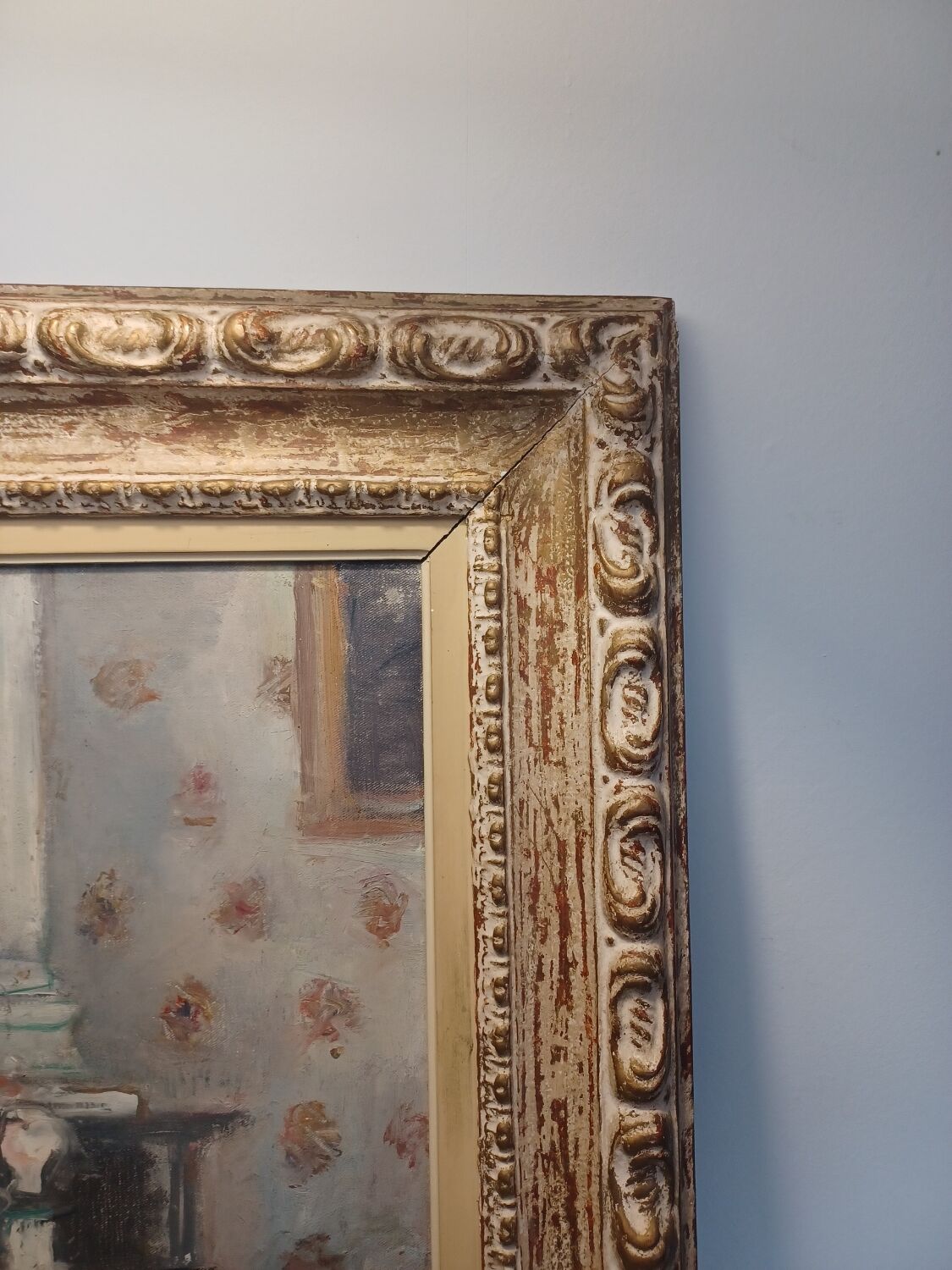 Oil on canvas by philippe le molt. parisian interior, 30s/40s.