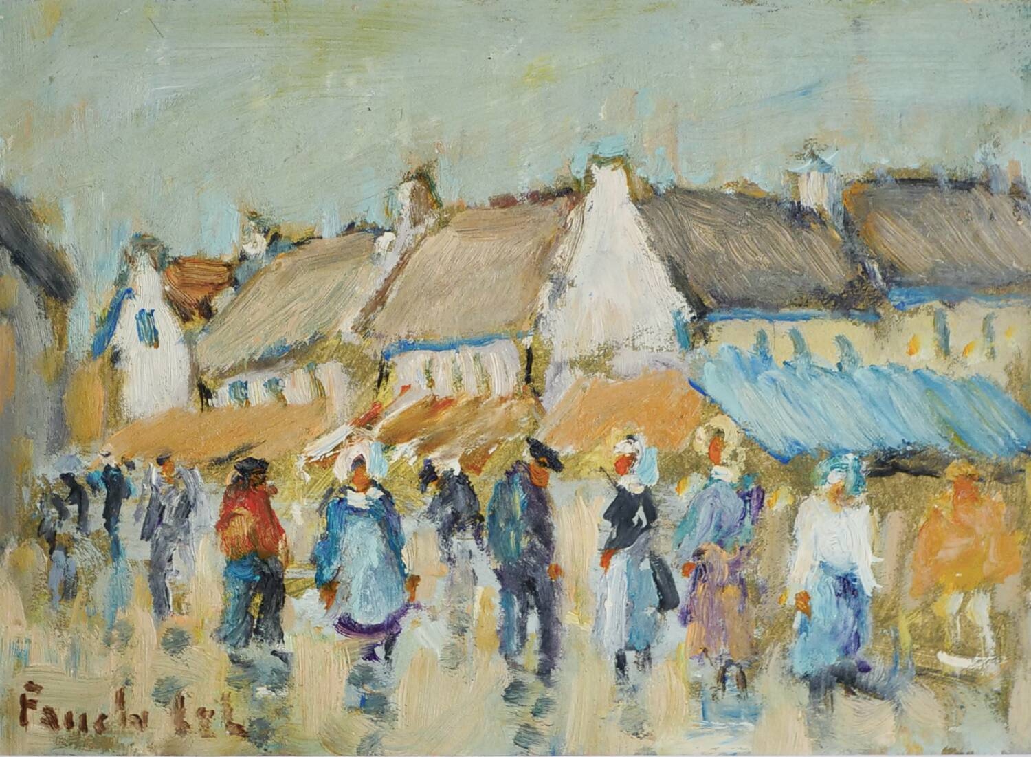 Market in Brittany, acrylic on cardboard