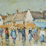 Market in Brittany, acrylic on cardboard