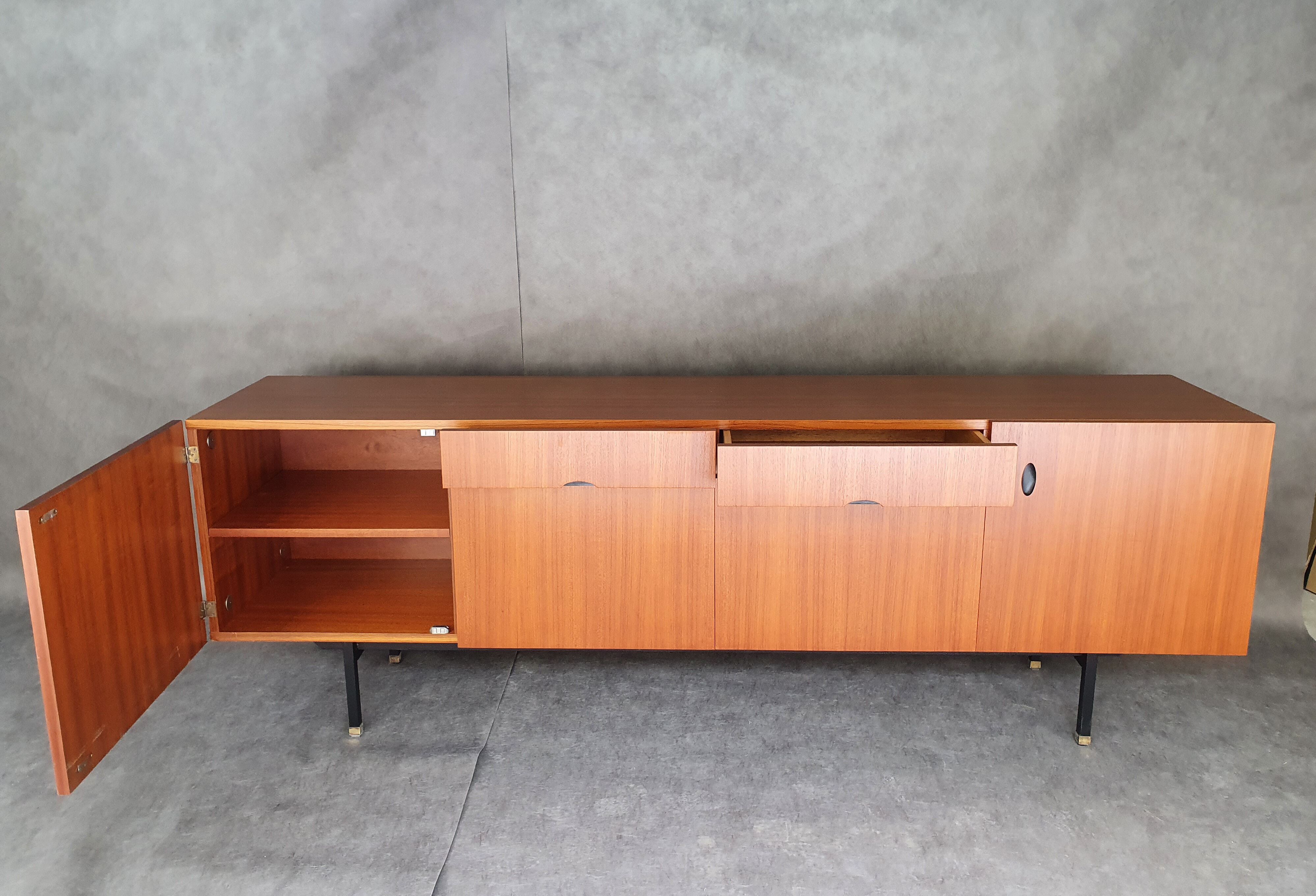 Minimalist mahogany veneer row by Paul Geoffroy 1960s