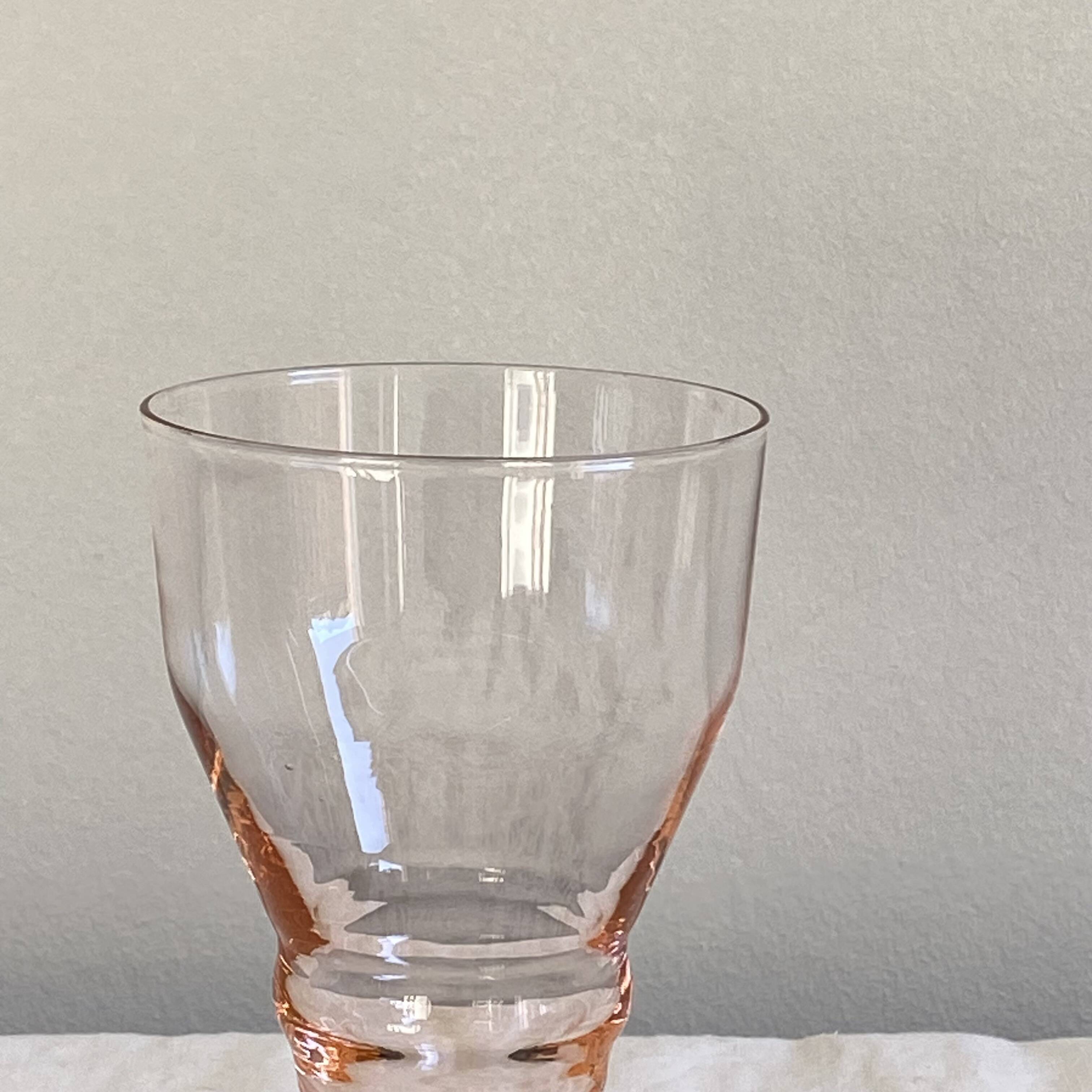 8 pink art deco wine or water glasses with black stem