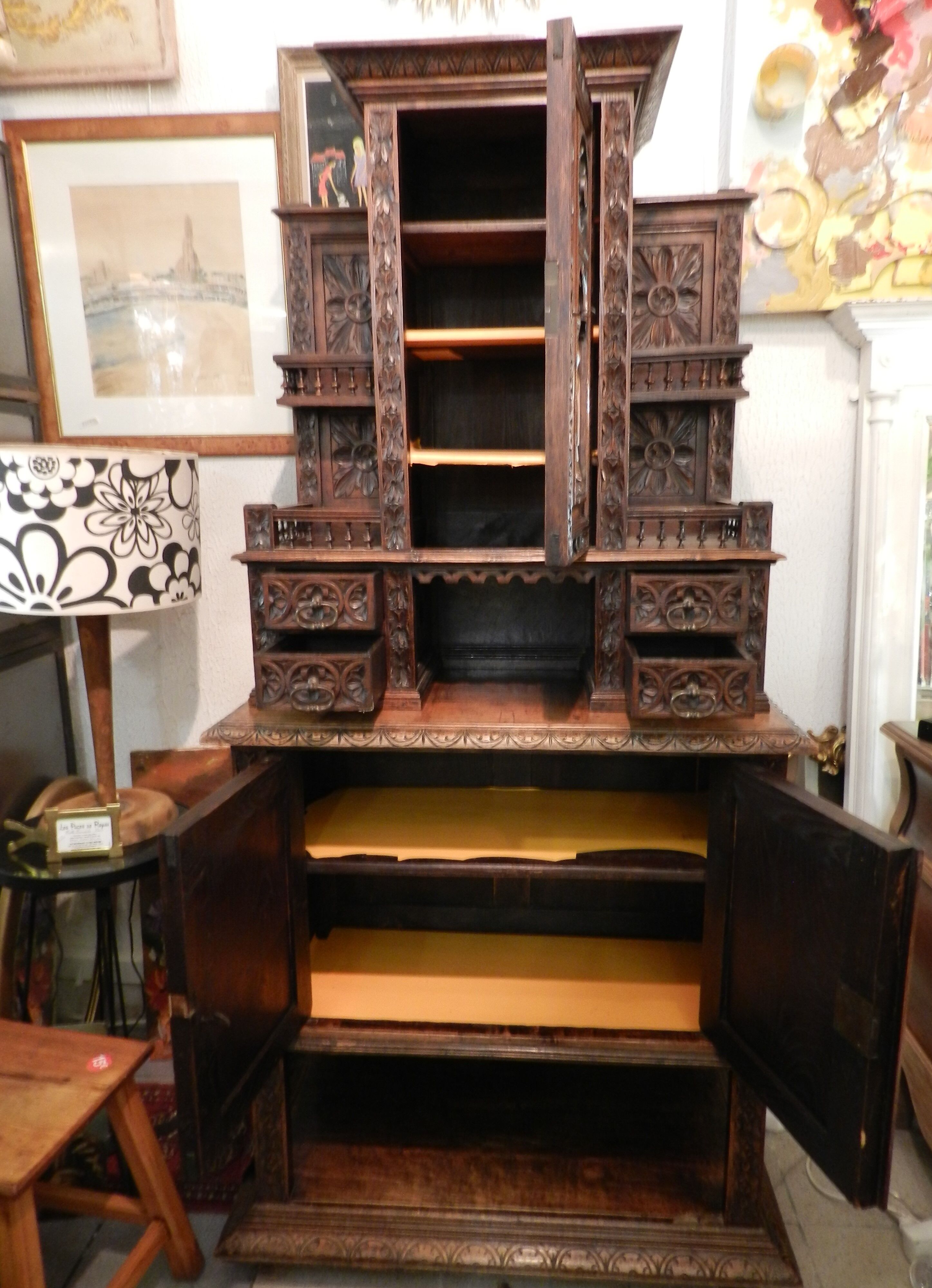 Furniture 2 Breton bodies in oak wood carved with characters