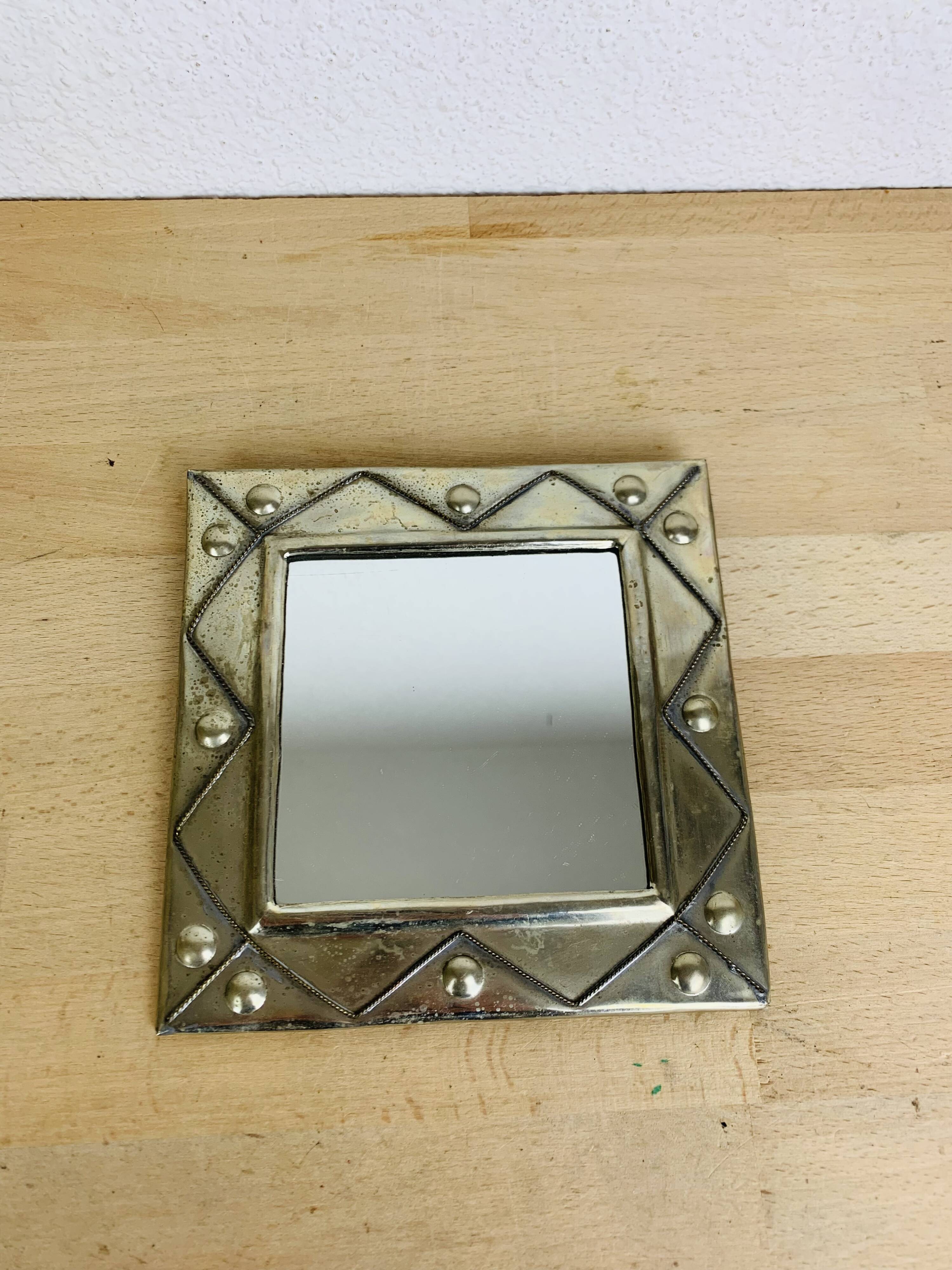 Square silver metal mirror, vintage
