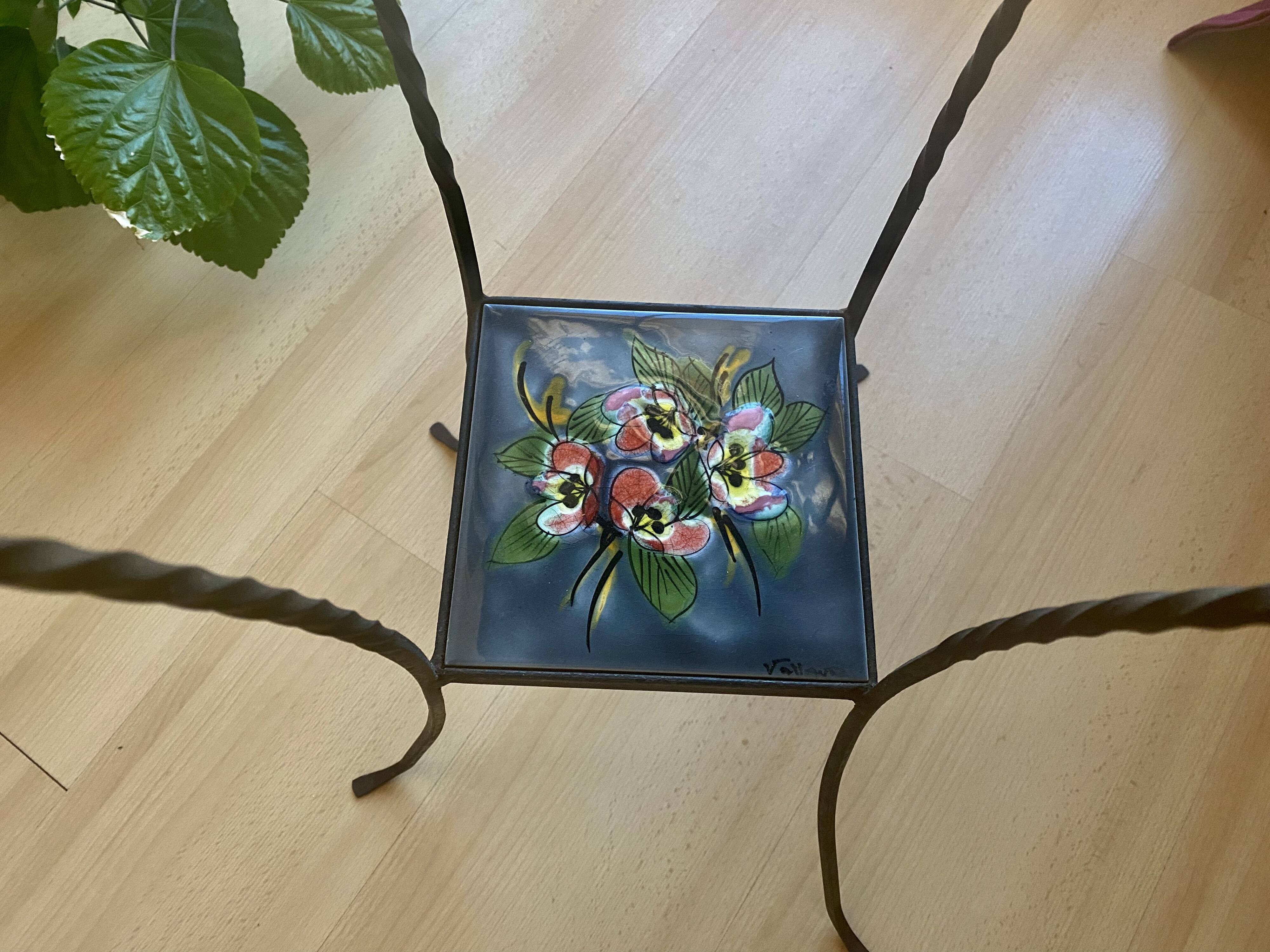 Vintage wrought iron and ceramic side table from Vallauris