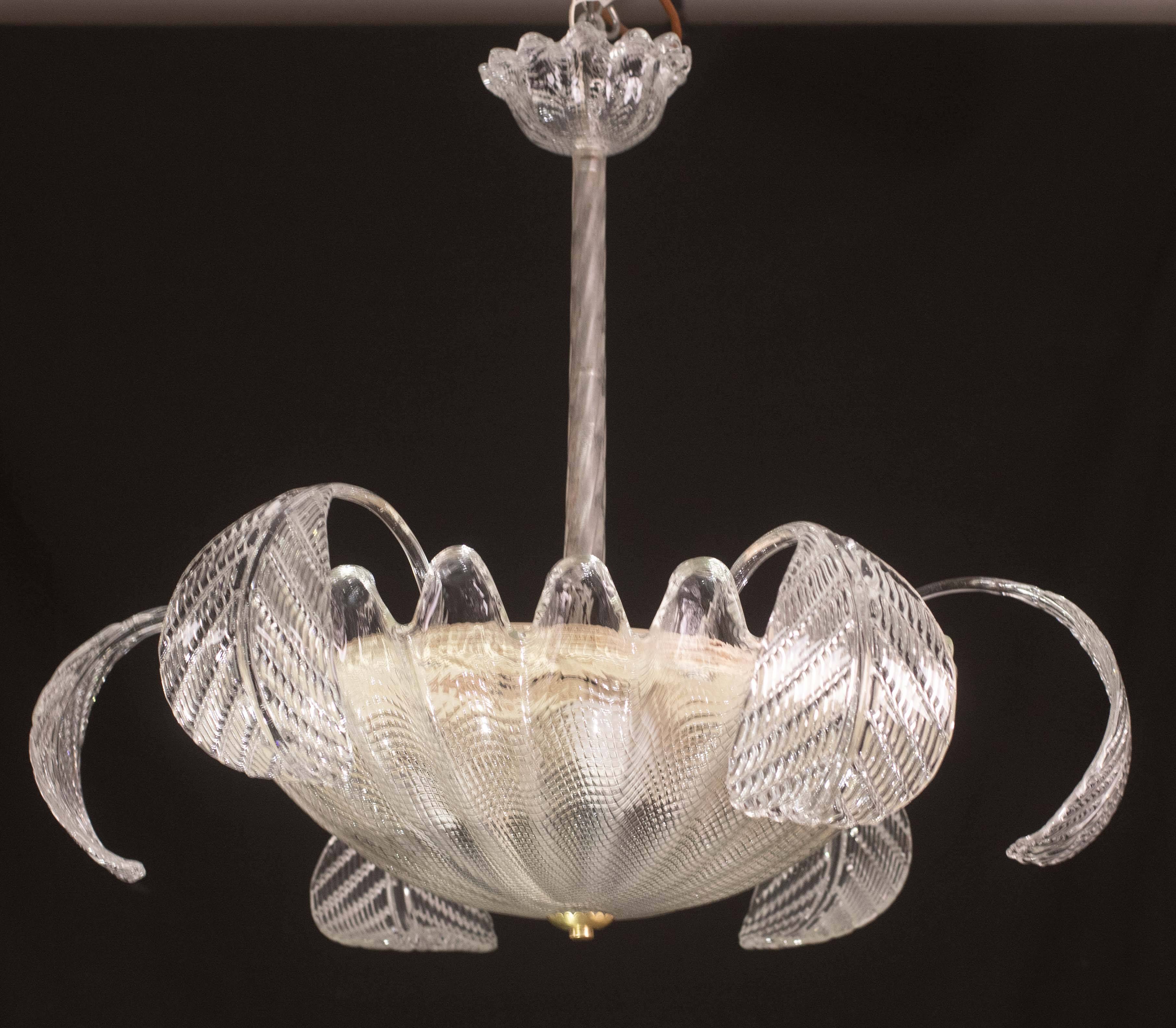 Charming Art Decò, Barovier & Toso Chandelier, Murano Glass, 1950s