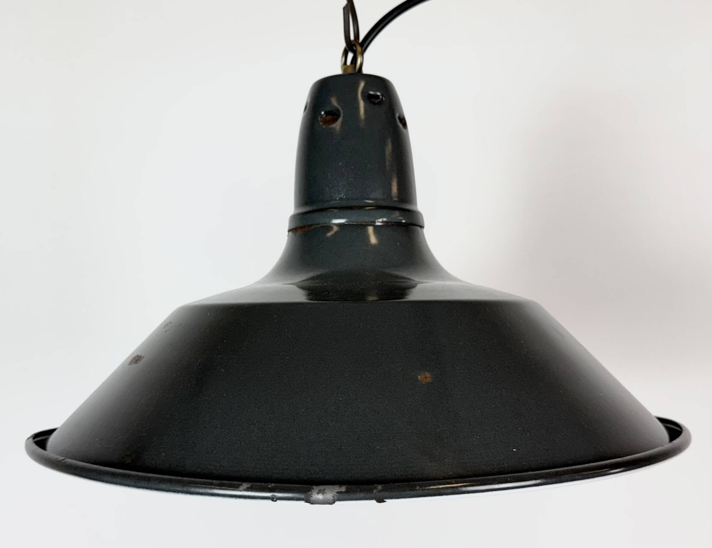 Industrial French Black Enamel Factory Pendant Lamp, 1960s