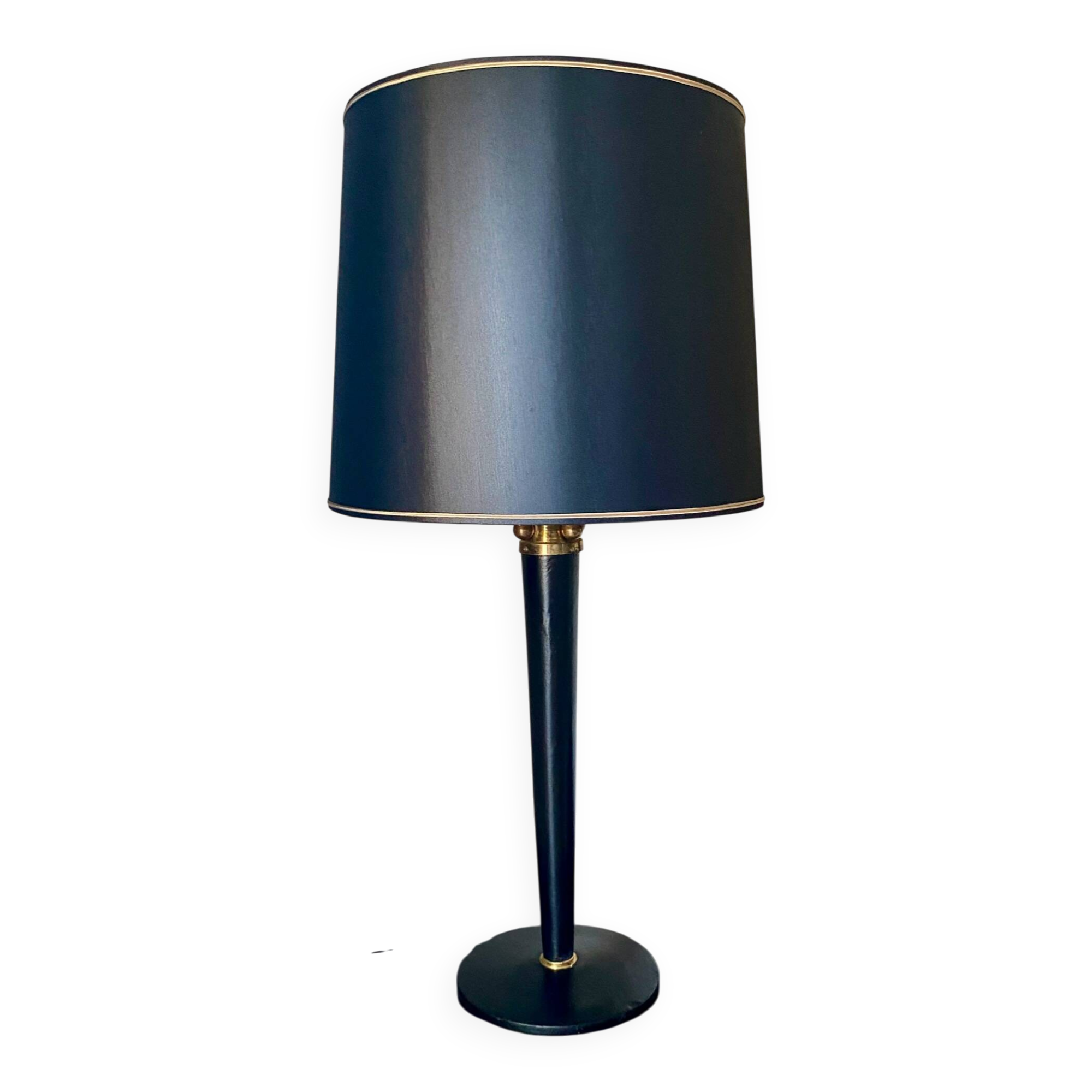 Lampe style Mazda en cuir noir, 1950