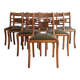 Set of 14 vintage chairs in solid wood and green leather.