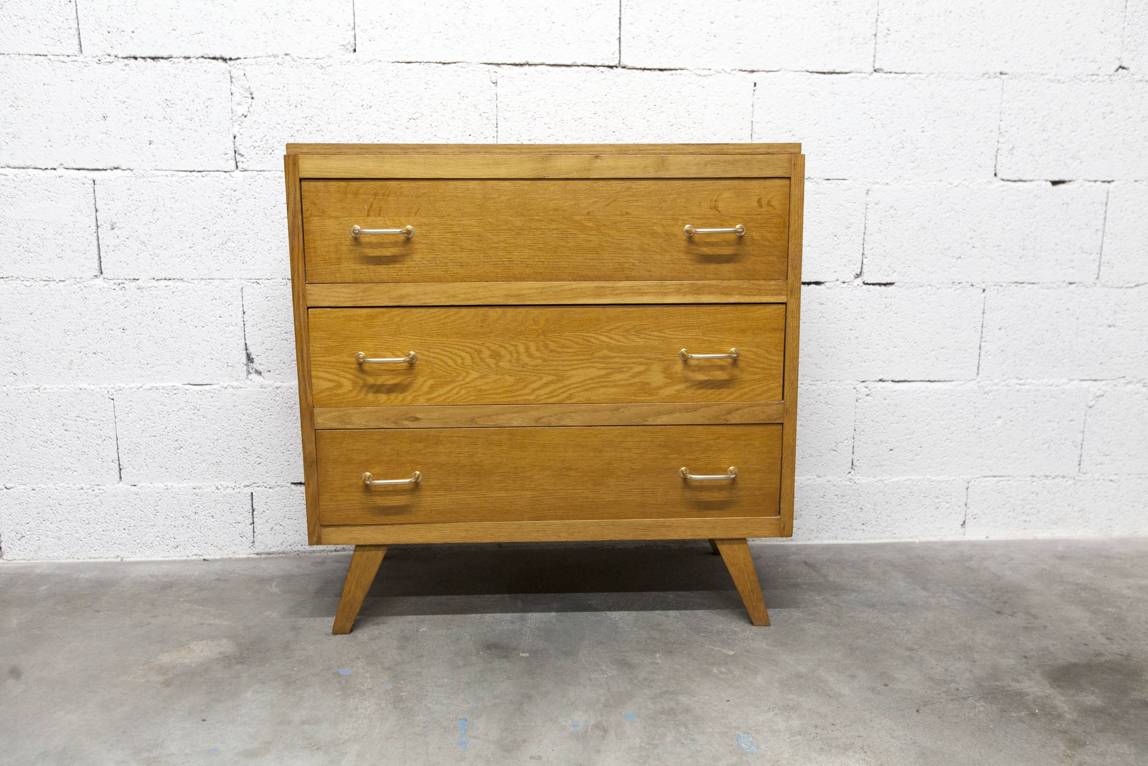 3-drawer chest with splayed legs, 1960s, honey color