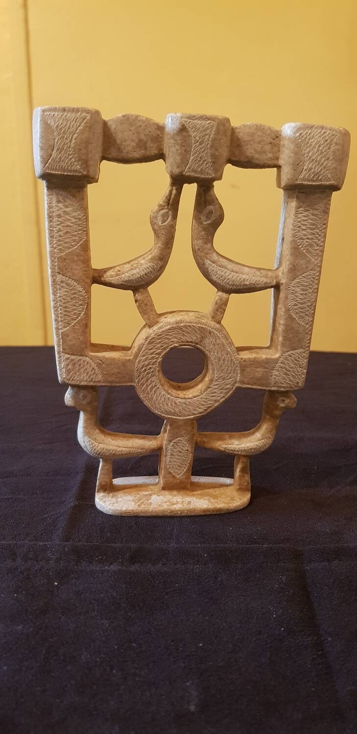 Modernist stone candlestick.