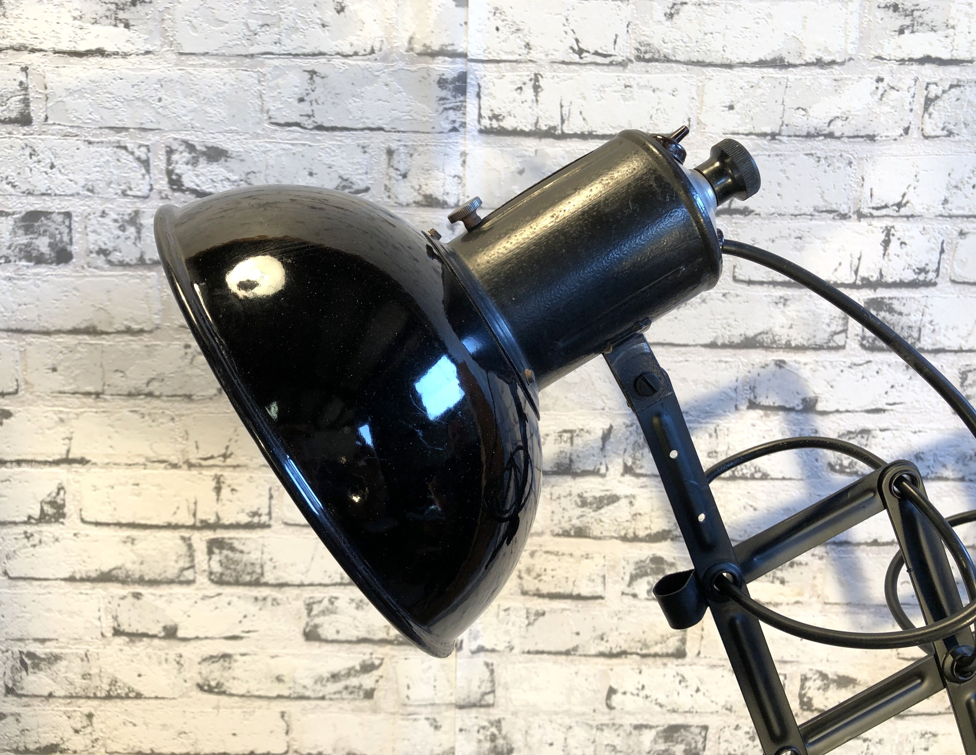 Vintage industrial black enamel scissor wall lamp, 1950s