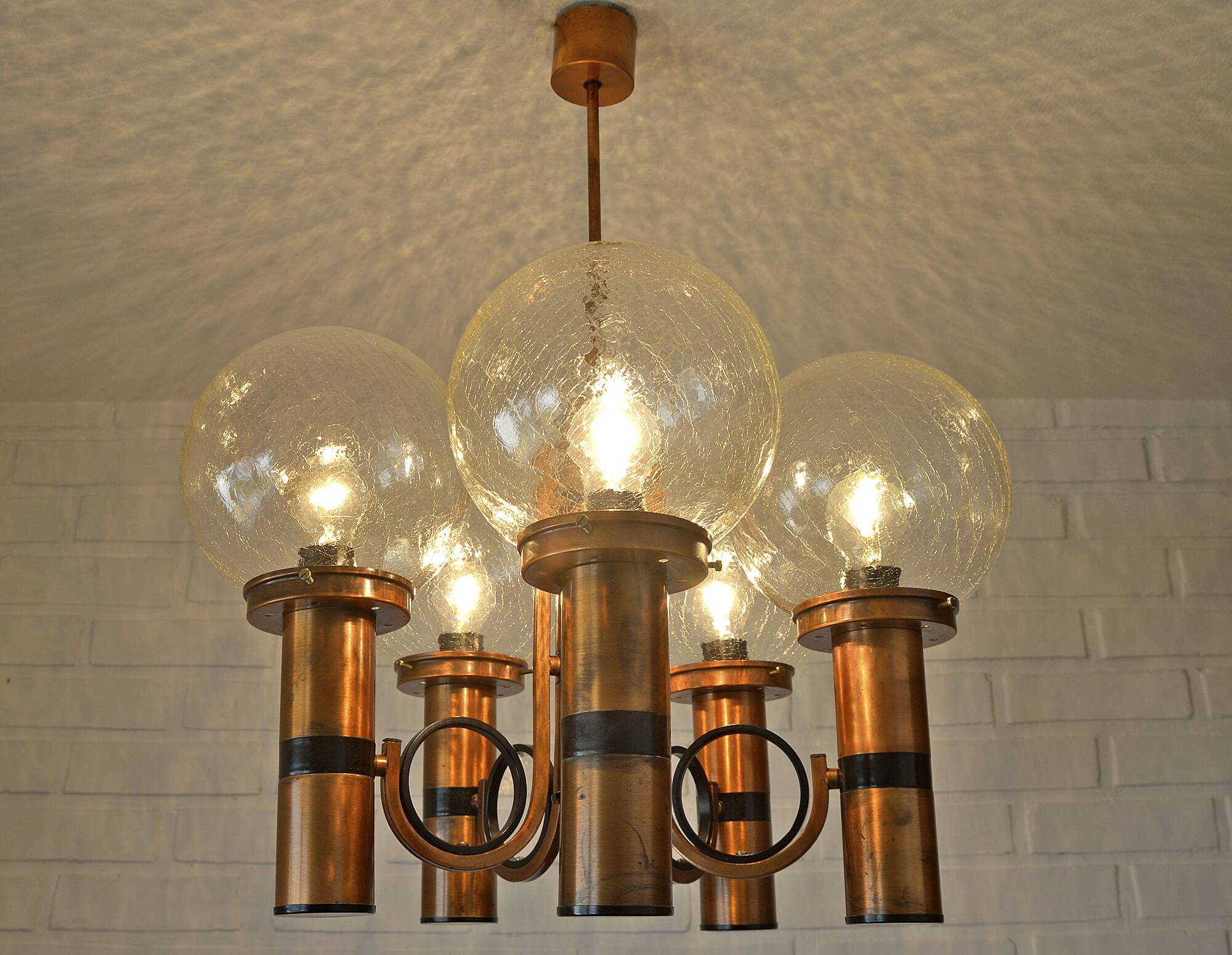 X Large vintage copper chandelier 1980's brutalist hanging light MCM