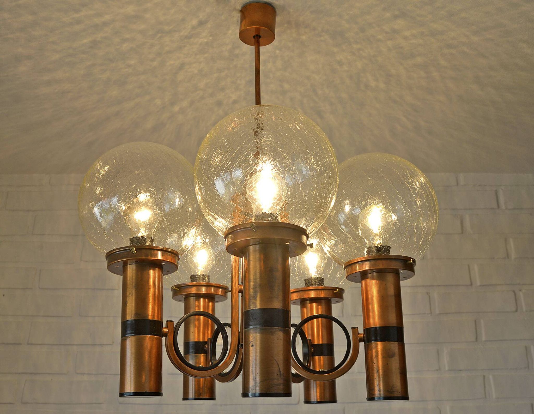 X Large vintage copper chandelier 1980's brutalist hanging light MCM