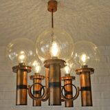 X Large vintage copper chandelier 1980's brutalist hanging light MCM